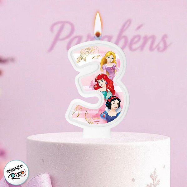 Vela - Princesas N°3 - 9cm - 1 unidade - Disney Original - Rizzo
