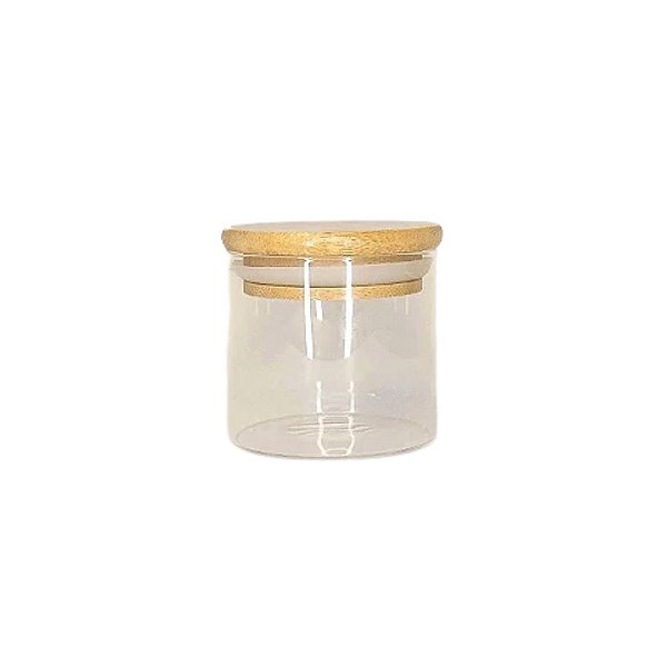 Pote De Vidro Hermético Redondo Com Tampa De Madeira - Transparente - 5,5x6,5cm - 110ml - 1 unidade - Rizzo
