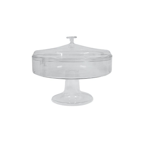 Taça De Acrílico Redonda Com Tampa Para Sobremesa - Transparente - 20x16,5cm - 2200ml - 1 unidade - Rizzo