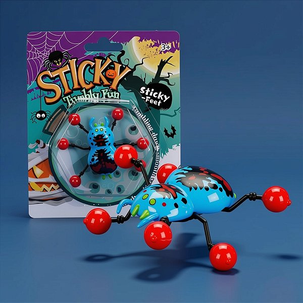 Brinquedo Rasteja Na Parede Assusta - Sticky Aranha Azul - 8cm - 1 unidade - Rizzo