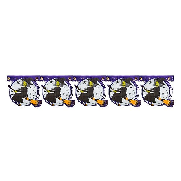 Bandeira Decorativa De Halloween - Bruxa Rosa - 3 Metros - 1 unidade - Rizzo
