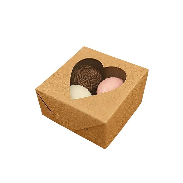 Caixa Para Doce Com Visor De Coração - 5,5x5x3cm - Kraft - 10 unidades - Assk - Rizzo