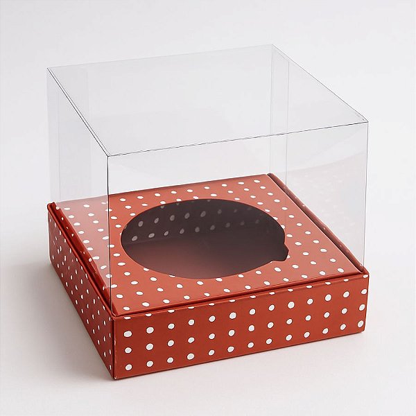 Caixa Mini Bolo G (8cm x 8cm x 8cm) Vermelho Com Bolinha Branca - 10 unidades - Assk - Rizzo