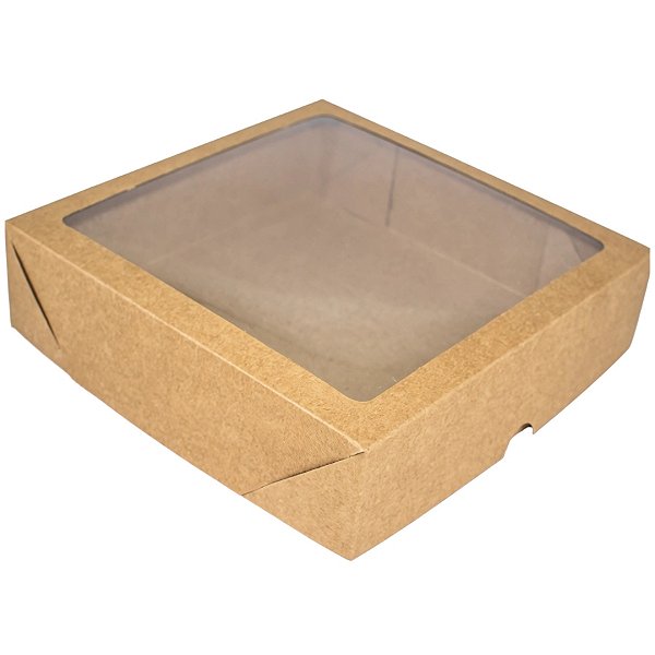 Caixa Grande Para Doces Com Visor - Kraft - 25x25x6,5cm - 20 unidades - Assk - Rizzo