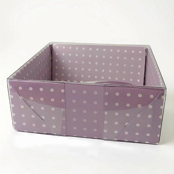 Caixa Pvc Lembrancinha N°4 Base Rosa Claro Com Bolinhas Brancas - 8,5x8,5x3,5cm - 10 unidades - Assk - Rizzo