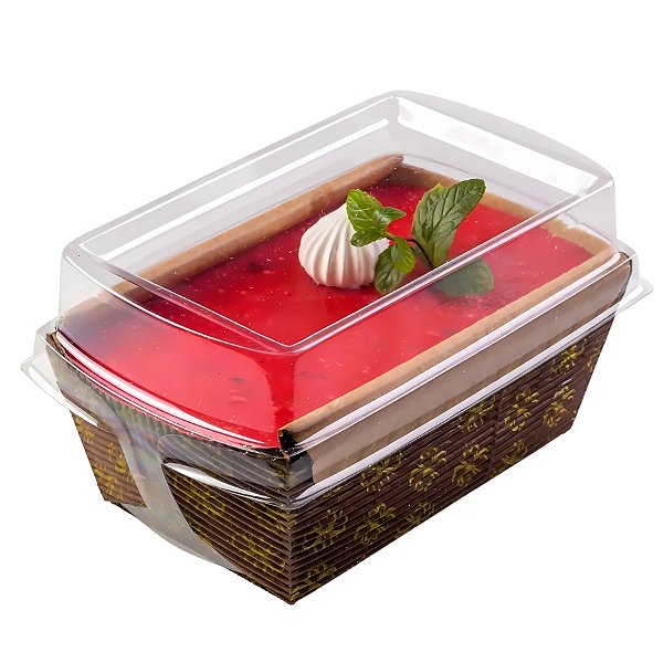 Forma Bolo Inglês com Tampa Decorado 100g - Marrom Escuro - 10x6x5cm - 5 unidades - Ecopack - Rizzo