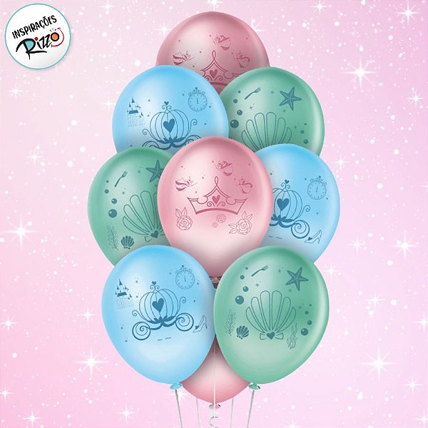 Balão de Festa Decorado 9" 23cm - Princesas - 25 unidades - Disney Original - Rizzo
