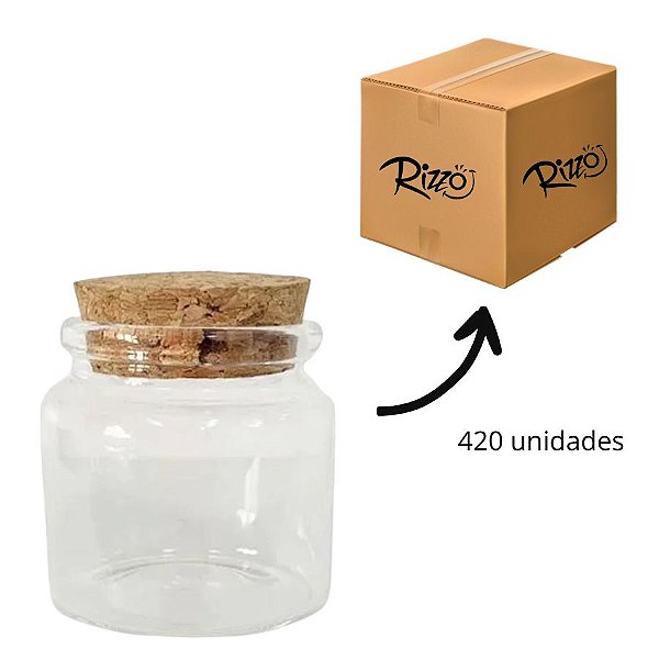 Pote de Vidro com Tampa de Rolha em Atacado - 50ml - 5x4,5cm - 420 Unidades - Rizzo