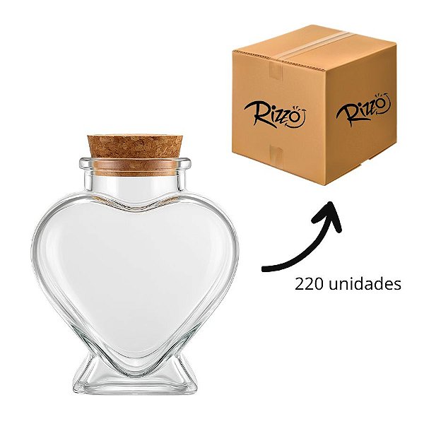 Potinho de Vidro Coração com Rolha em Atacado - 70ml - 6x7cm - 220 Unidades - Rizzo