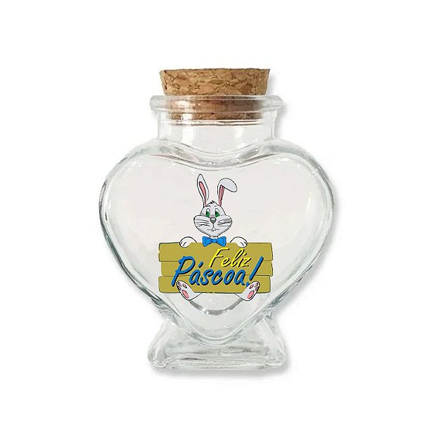 Kit Potinho de Vidro Coração de Páscoa com Rolha 70ml - 6cm x 7cm - 24 unidades - Rizzo