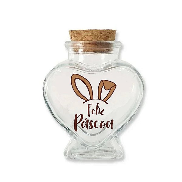 Kit Potinho de Vidro Coração de Páscoa com Rolha 70ml - 6cm x 7cm - 24 unidades - Rizzo