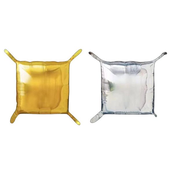 Balão de Festa Metalizado Quadrado 18" 46cm - Dois Lados Dourado e Prata - 20 unidades - Rizzo