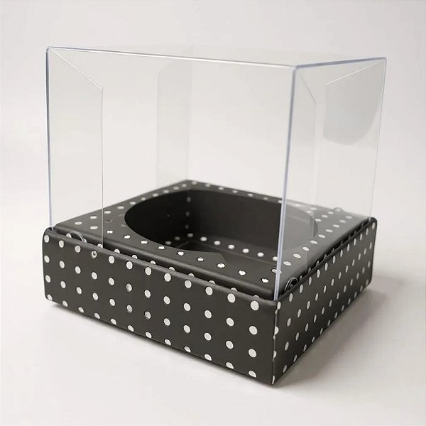 Caixa Mini Bolo M (7x7x7cm) Preto com Bolinhas Brancas - 10 unidades - Assk - Rizzo