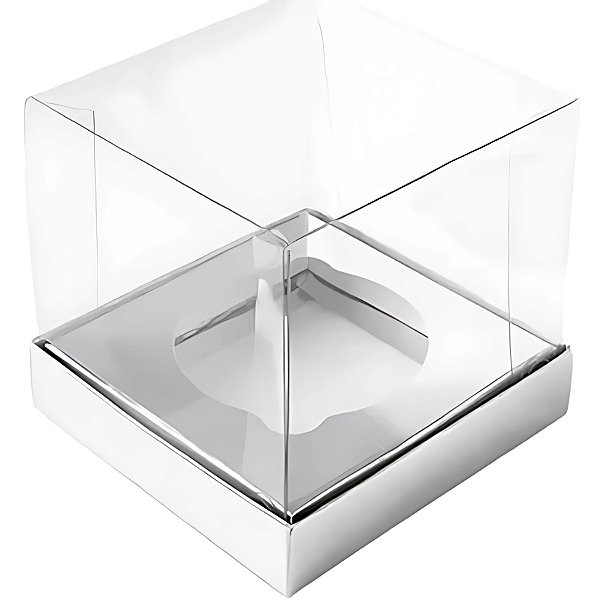 Caixa Mini Bolo M (7x7x7cm) Prata - 10 unidades - Assk - Rizzo