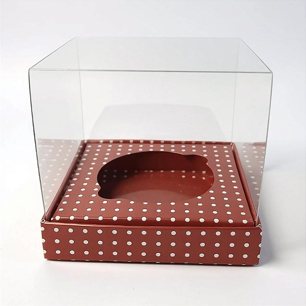 Caixa Para Mini Bolo G Pvc Base Vinho com Bolinhas Brancas - 8x8x8cm - 10 unidades - Assk - Rizzo