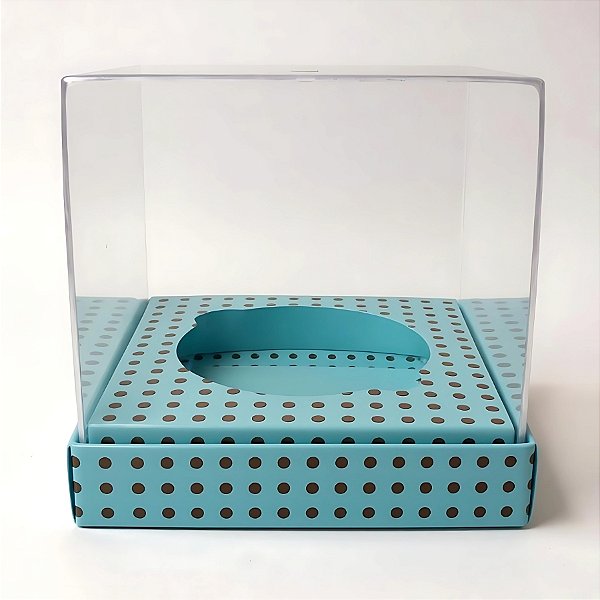 Caixa Para Mini Bolo G Pvc Base Azul com Bolinhas Marrons - 8x8x8cm - 10 unidades - Assk - Rizzo