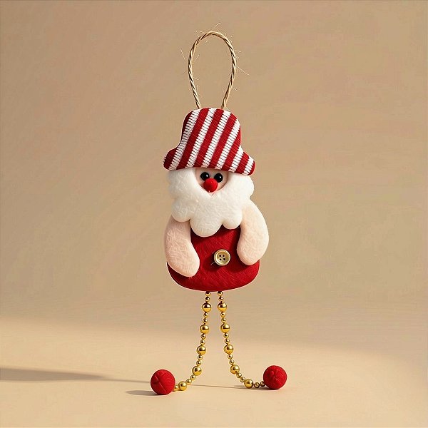 Enfeite Para Pendurar de Natal - Papai Noel Artesanal - Vermelho Branco - 20x8cm - 1 unidade - Rizzo