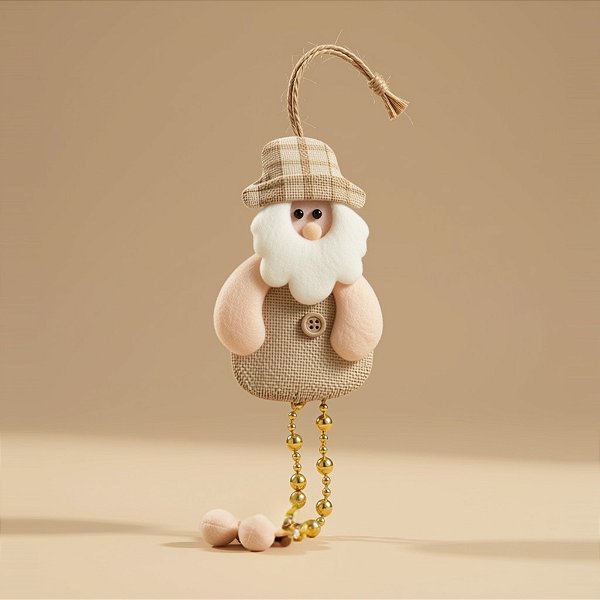 Enfeite Para Pendurar de Natal - Papai Noel Artesanal - Bege Branco - 20x8cm - 1 unidade - Rizzo