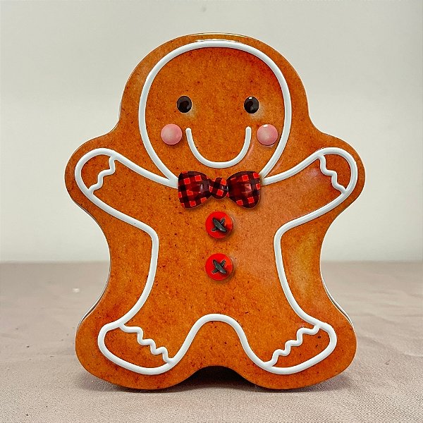 Lata De Metal De Natal - Homem Biscoito De Gengibre Claro - 11,5x13x5cm - 1 unidade - Rizzo