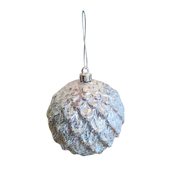 Bola De Natal Prata Com Glitter - 10cm - 3 unidades - Rizzo