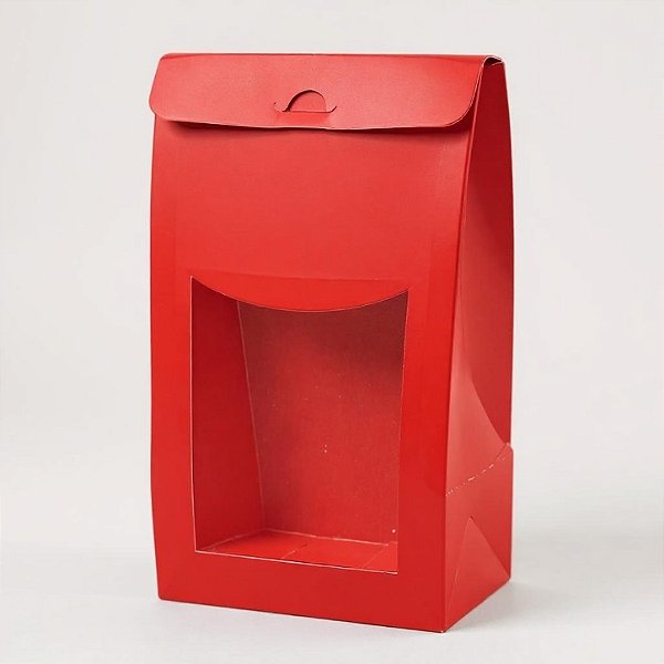 Sacola De Papel Para Presente com Visor G - Vermelho - 12x23x6cm - 10 unidades - Assk - Rizzo