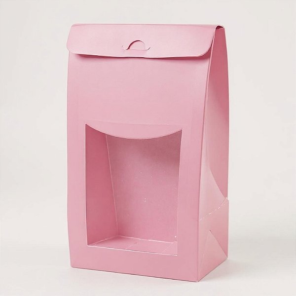 Sacola De Papel Para Presente com Visor G - Rosa - 12x23x6cm - 10 unidades - Assk - Rizzo