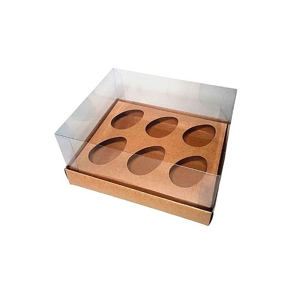 Caixa Degustação Para Seis Mini Ovos De 50g - Kraft - 16,5x15,5x2,5cm  - 6 unidades - Cromus - Rizzo