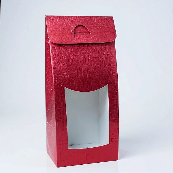 Sacola Para Lembrancinha P com Visor - Vermelho Texturizado - 7,5x19x6cm - 10 unidades - Assk - Rizzo