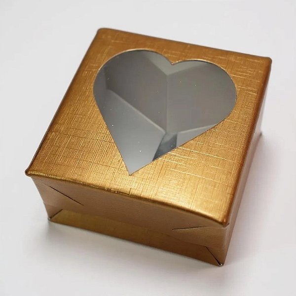 Caixa Para Doce Com Visor De Coração - 5,5x5x3cm - Cobre Envelhecido Texturizado - 10 unidades - Assk - Rizzo