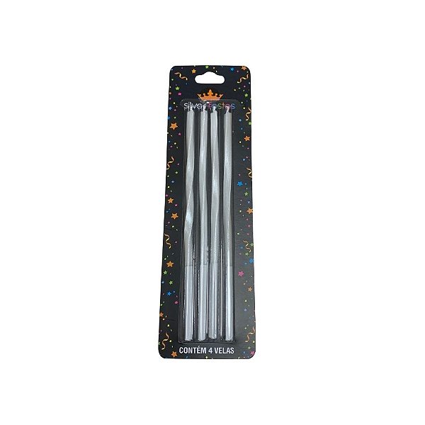 Vela Metalizada Torcida - Branca - 15cm - 4 unidades - Silver Festas - Rizzo