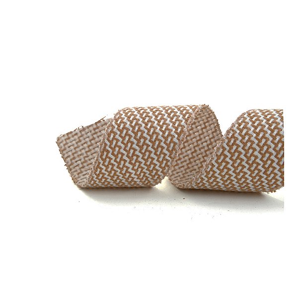 Fita Decorativa de Natal Aramada - Cru Nude e Marrom - 6,3x9,14cm - 1 unidade - 1 - Rizzo