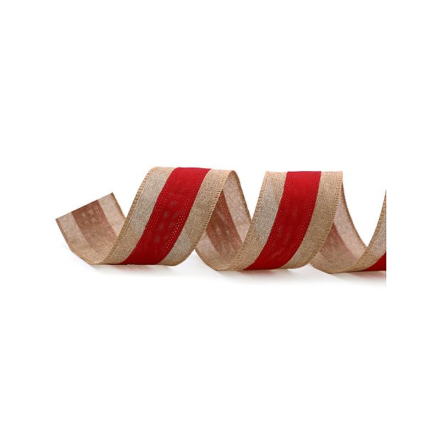 Fita Decorativa de Natal Listras - Bege e Vermelha - 6,3x9,14cm - 1 unidade - Cromus - Rizzo