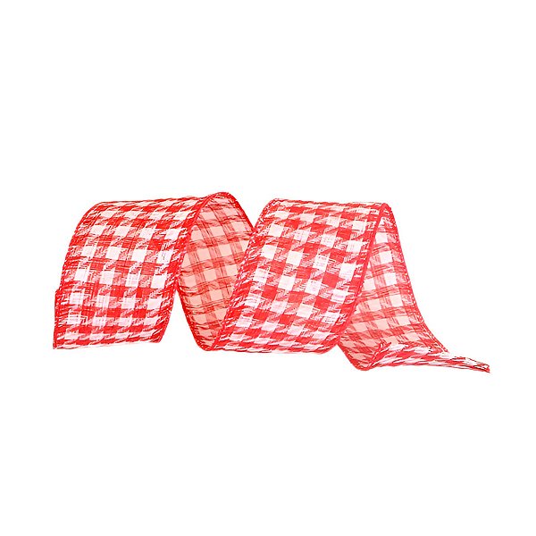 Fita Decorativa Aramada de Natal - Vermelho/Branco - 6.3cm x 9.14m - 1 unidade - Rizzo