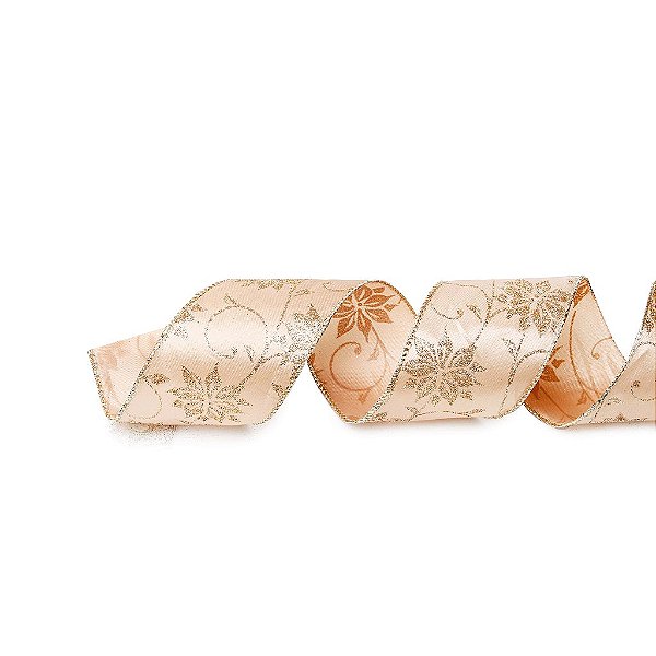 Fita Folhas Rose Gold 3,8cm - 01 unidade 9,14m - Cromus Natal - Rizzo