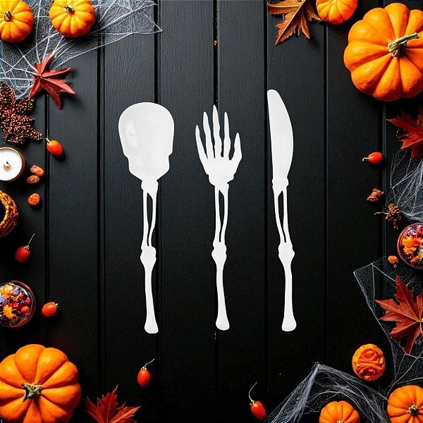 Talheres De Plástico de Halloween Esqueleto - Branco - 18x2cm - 12 unidades - Cromus - Rizzo