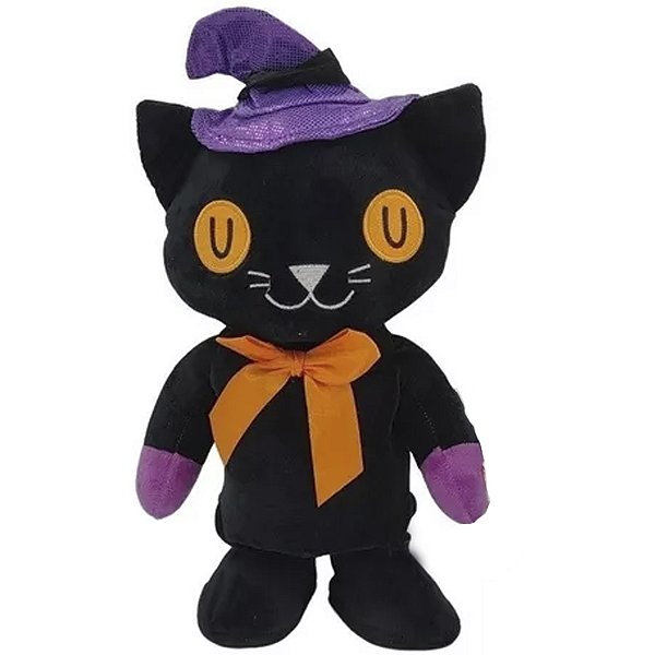 Pelúcia Gato Preto de Chapéu e Gravata com Som e Movimento - Halloween - 1 unidade - Rizzo