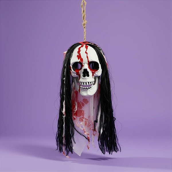 Enfeite Decorativo Halloween - Caveira Cabeludo Zyam - 57cm - 1 unidade - Cromus - Rizzo