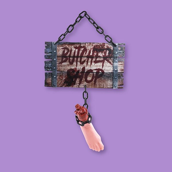 Enfeite Decorativo Halloween - Placa com Pé Pendurado "Butcher Shop"- 38x52cm - 1 unidade - Cromus - Rizzo