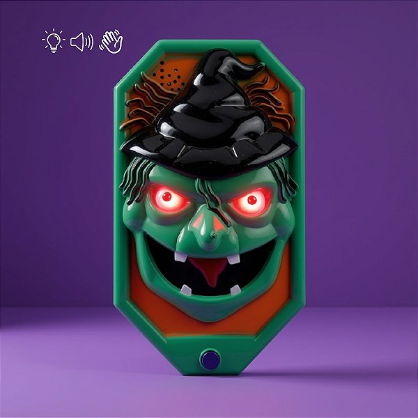 Enfeite Decorativo Halloween - Campainha Bruxa Verde - Som, Luz e Movimento - 1 unidade - Cromus - Rizzo