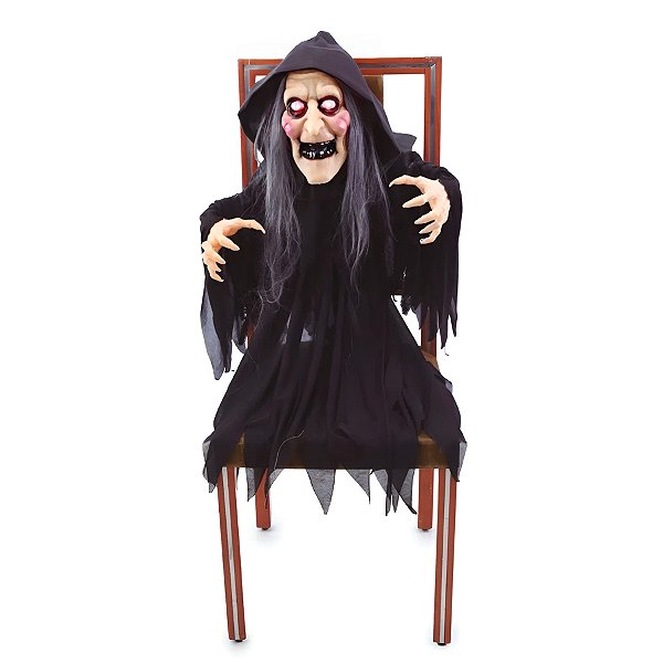 Enfeite Decorativo Halloween - Bruxa Nazira - 1,20m - Som, Luz e Movimento - 1 unidade - Cromus - Rizzo