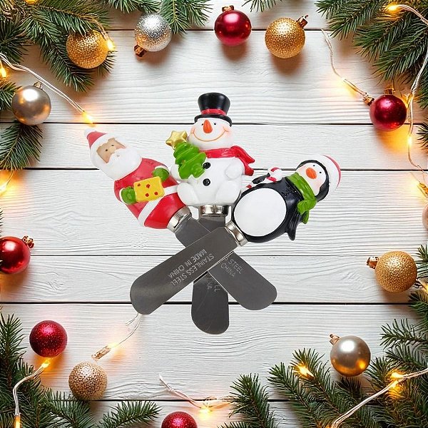 Kit Com Três Espátulas Natalinas - Papai Noel,Pinguim e Boneco De Neve - 12x2cm - 1 unidade - Cromus - Rizzo