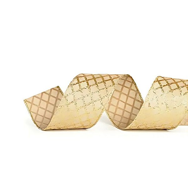 Fita Decorativa Aramada - Cru e Dourado Com Glitter - 6,3x914cm - 1 unidade - Cromus - Rizzo