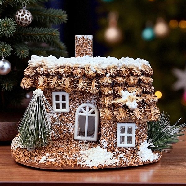 Casinha Decorativa de Natal - Pinheiros - 26x19cm - 1 unidade - Rizzo
