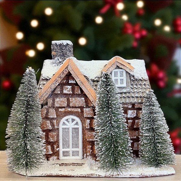 Casinha decorativa de Natal com Led - Tijolos - 21cm - 1 unidade - Rizzo