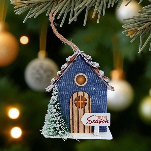 Casinha Decorativa de Natal - Azul - 12cm - 1 unidade - Rizzo