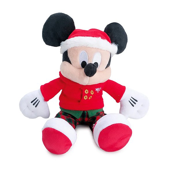 Pelúcia Mickey Natalino com Calça Xadrez e Gorro - Vermelho/Verde/Preto - 33cm - 1 unidade - Cromus - Rizzo