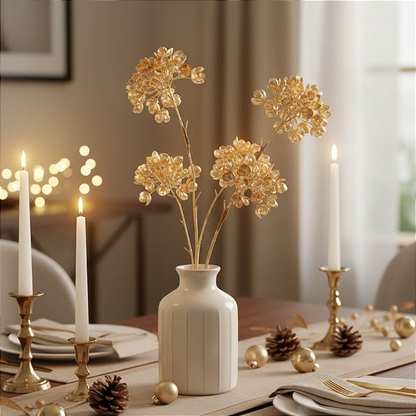 Galho Decorativo - Flores Douradas - 76cm  - 1 unidade - Cromus - Rizzo