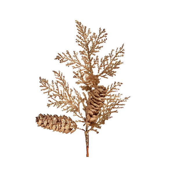 Galho Folhas Pinhas - Nude - 25cm - 1 unidade - Cromus - Rizzo