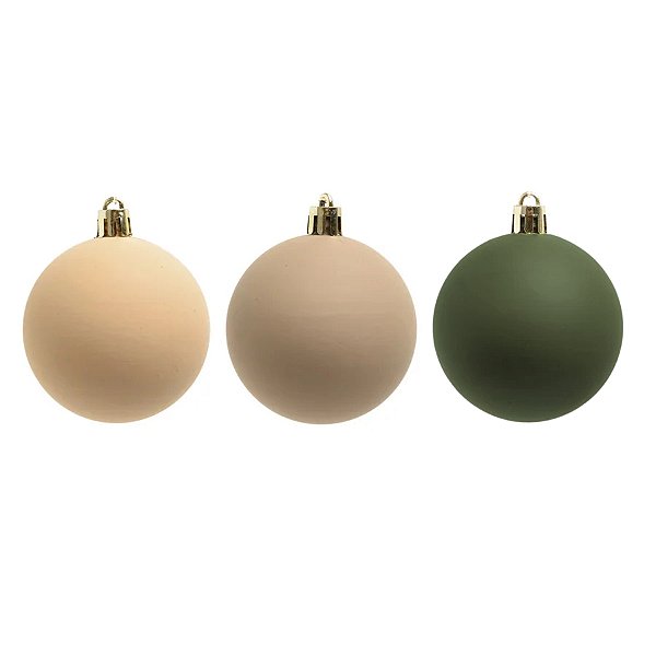 Bolas de Natal em Tubo - Marrom Mocha, Marfim e Verde Militar - 10cm - 6 unidades - Cromus - Rizzo