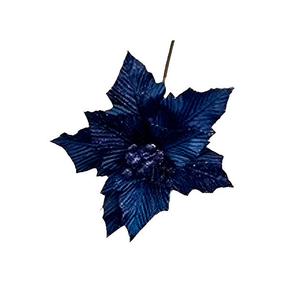 Poinsetia Decorativa de Natal - Azul - 23cm - 1 unidade - Rizzo